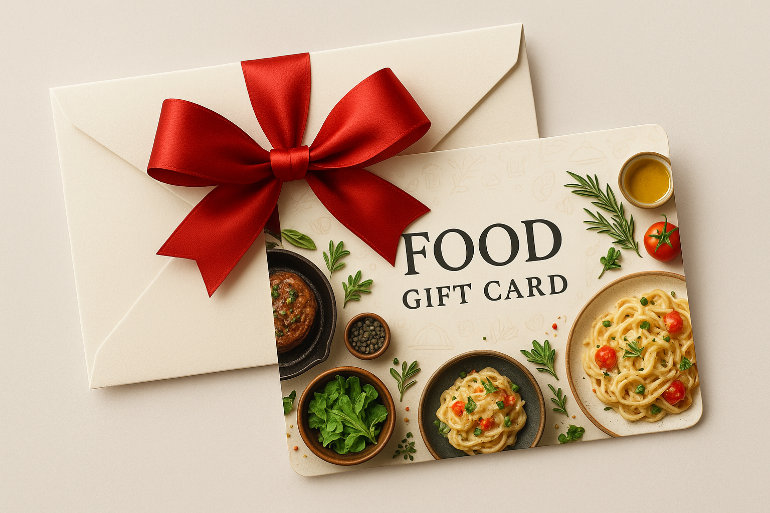 Food Gift Card with Red Ribbon on packing